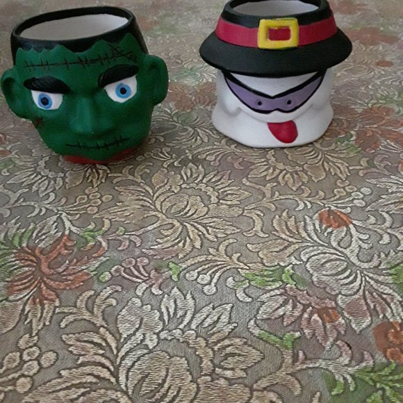 Set of Two Vintage * Ceramic Halloween Candle Holders - Picture 1 of 6